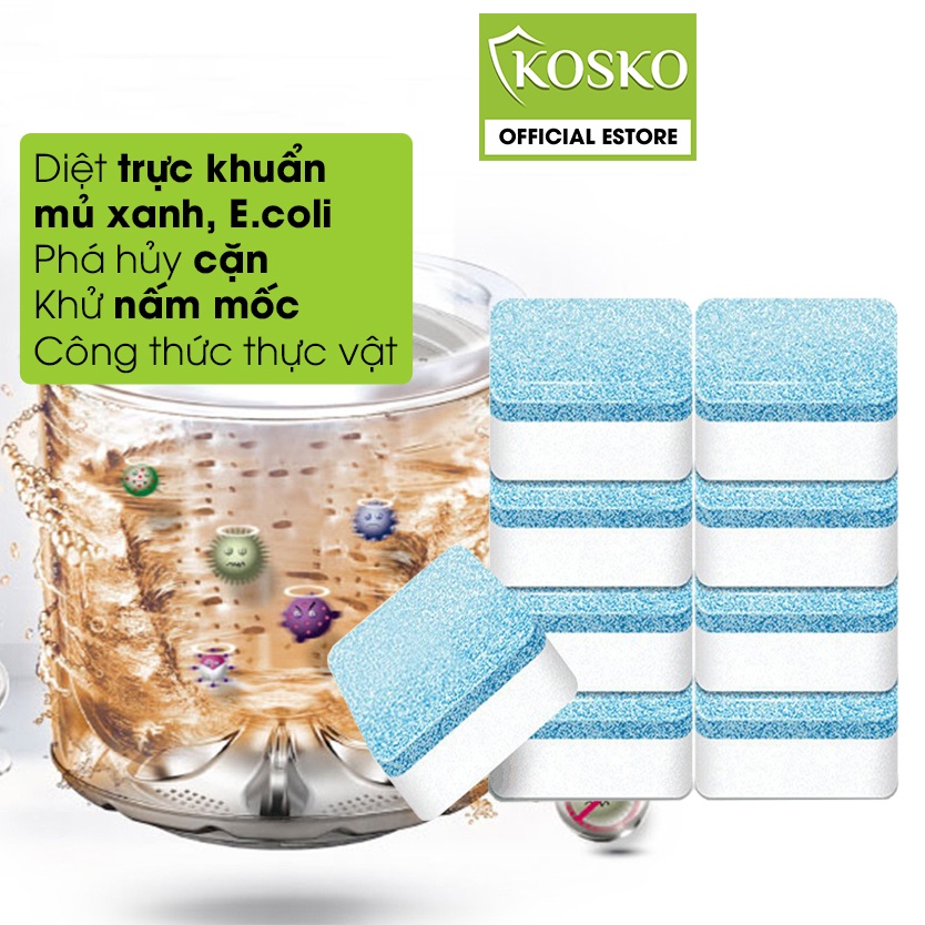Viên vệ sinh lồng giặt Kosko siêu sạch, viên tẩy vệ sinh lồng giặt dạng sủi tiện lợi
