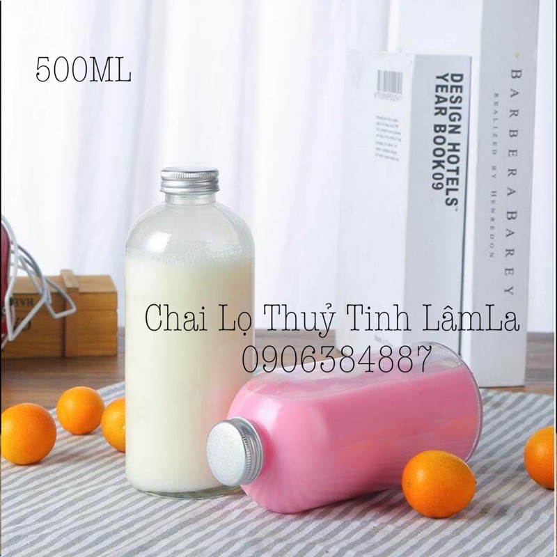 Chai Thuỷ Tinh Tròn Cao Miệng Nhỏ Nắp Nhôm 350ml 500ml