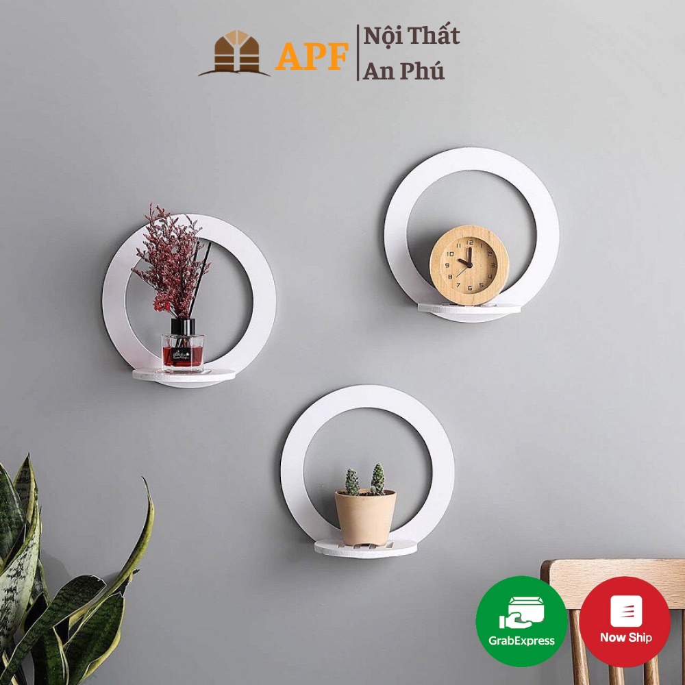 Kệ dán tường trang trí decor APF chất liệu gỗ nhựa Picomat siêu nhẹ, bền dẹp không thấm nước có tặng kèm keo dán