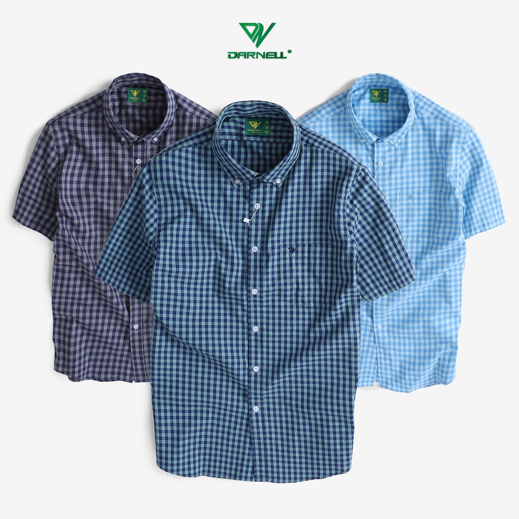 Áo sơ mi caro nam DARNELL tay ngắn vải cotton cao cấp mềm mịn ít nhắn thoáng mát slimfit DN1705