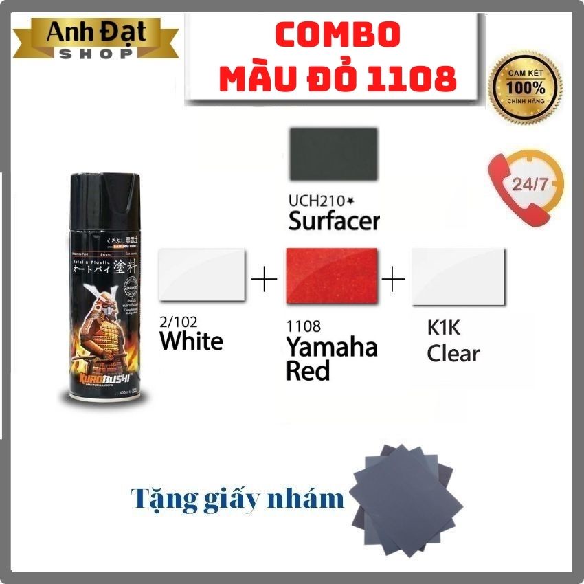 sơn xịt samurai màu đỏ 1108, có khả năng kháng xăng (A92, A95) chống rạn nứt, bình xịt