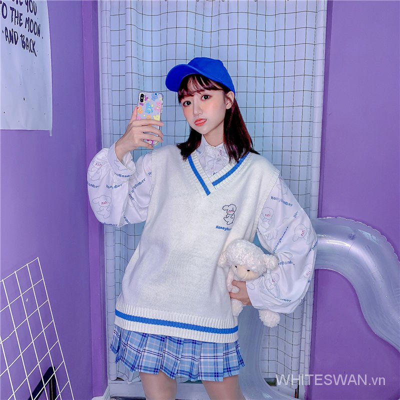 Set Áo Sơ Mi Dài Tay Và Áo Khoác Len Không Tay Thời Trang Dành Cho Nữ | BigBuy360 - bigbuy360.vn