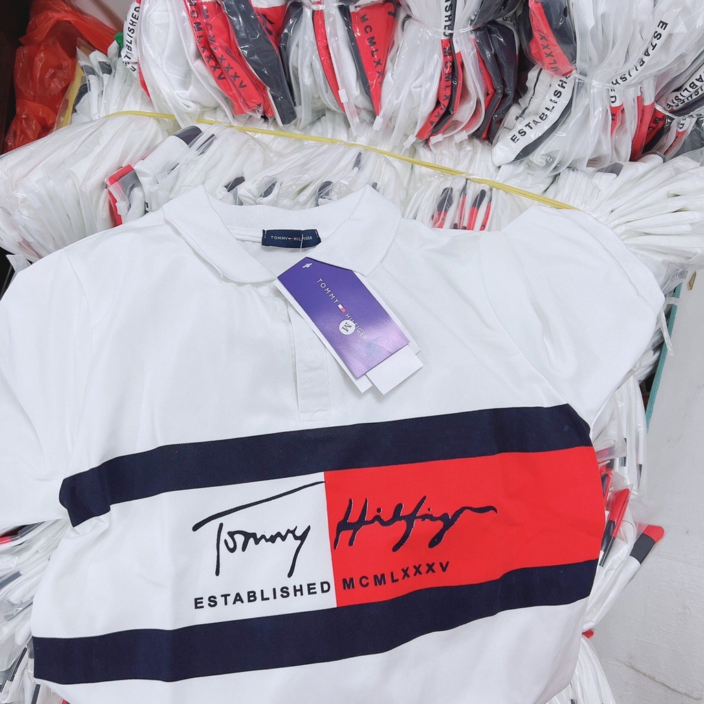 Áo polo Tmy trắng phối đen đỏ cho nữ | BigBuy360 - bigbuy360.vn
