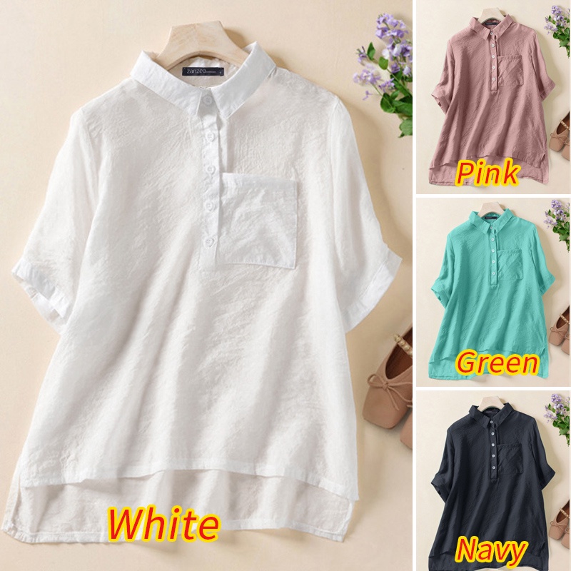 Zanzea Áo Sơ Mi Tay Lửng Có Túi Trước Thời Trang Nữ