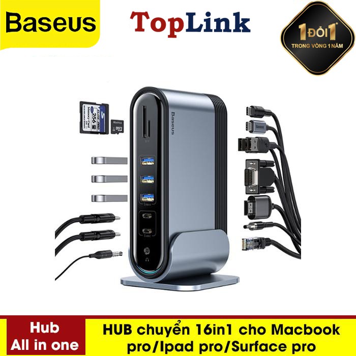 Siêu Phẩm 16in1 Bộ Chia Port HUB USB Chia Bộ Sạc Thành 16 Cổng Chuyển Chuyên Dòng Macbook Pro Air Ipad Pro Surface Pro 4