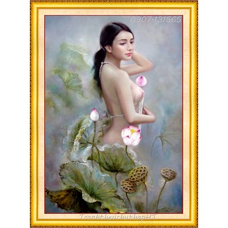 Tranh đính đá nét đẹp thiếu nữ 50*72cm LV230 - tự đính