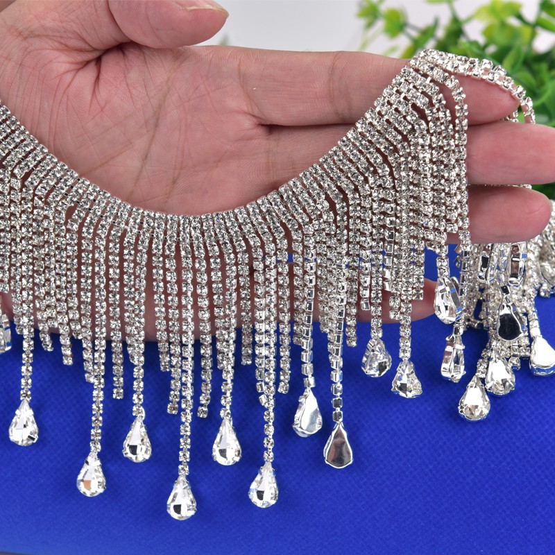 Chuỗi Hạt Thủy Tinh Tua Rua 45cm Đính Đá Pha Lê Dành Cho Trang Trí Váy Cưới