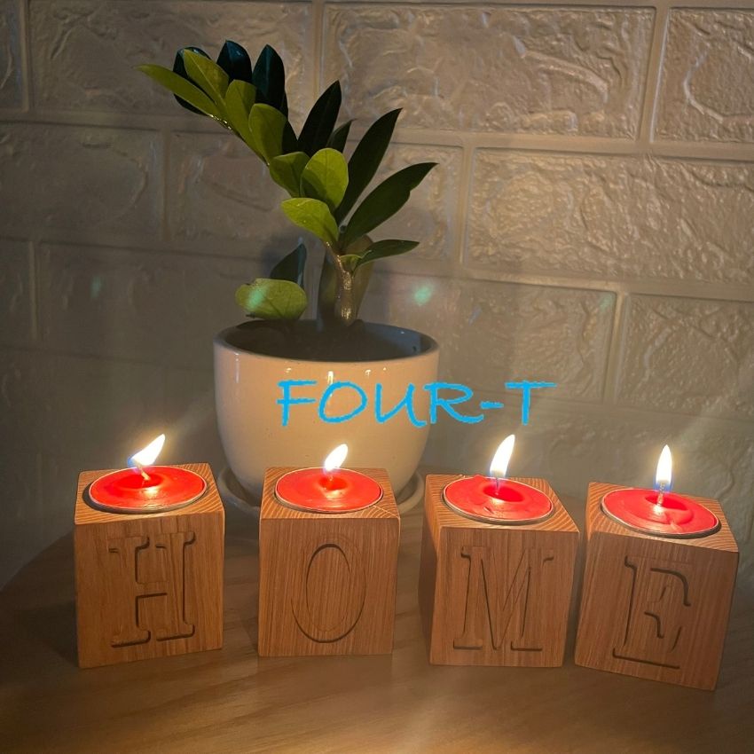 Chân Nến Bằng Gỗ Hình Vuông Theo Chữ Cái Trang Trí Phong Cách Bắc Âu Đẹp