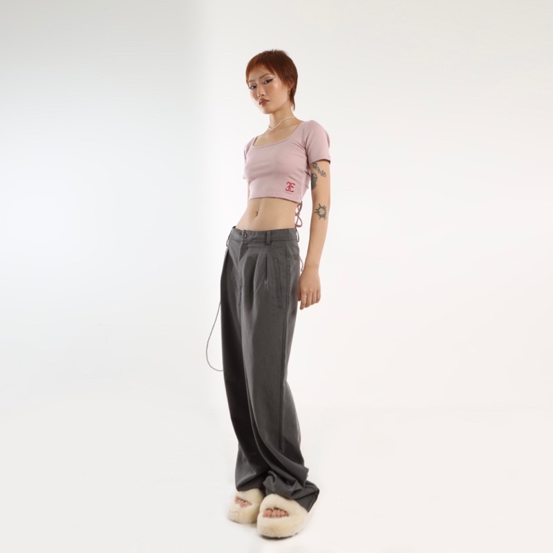Quần ERRORIST wide belted trouser xám / nâu ( không kèm chain )