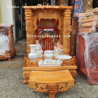 COMBO Bộ bàn thờ thần tài ông địa ngang 60cm gỗ gõ đỏ rất đẹp
