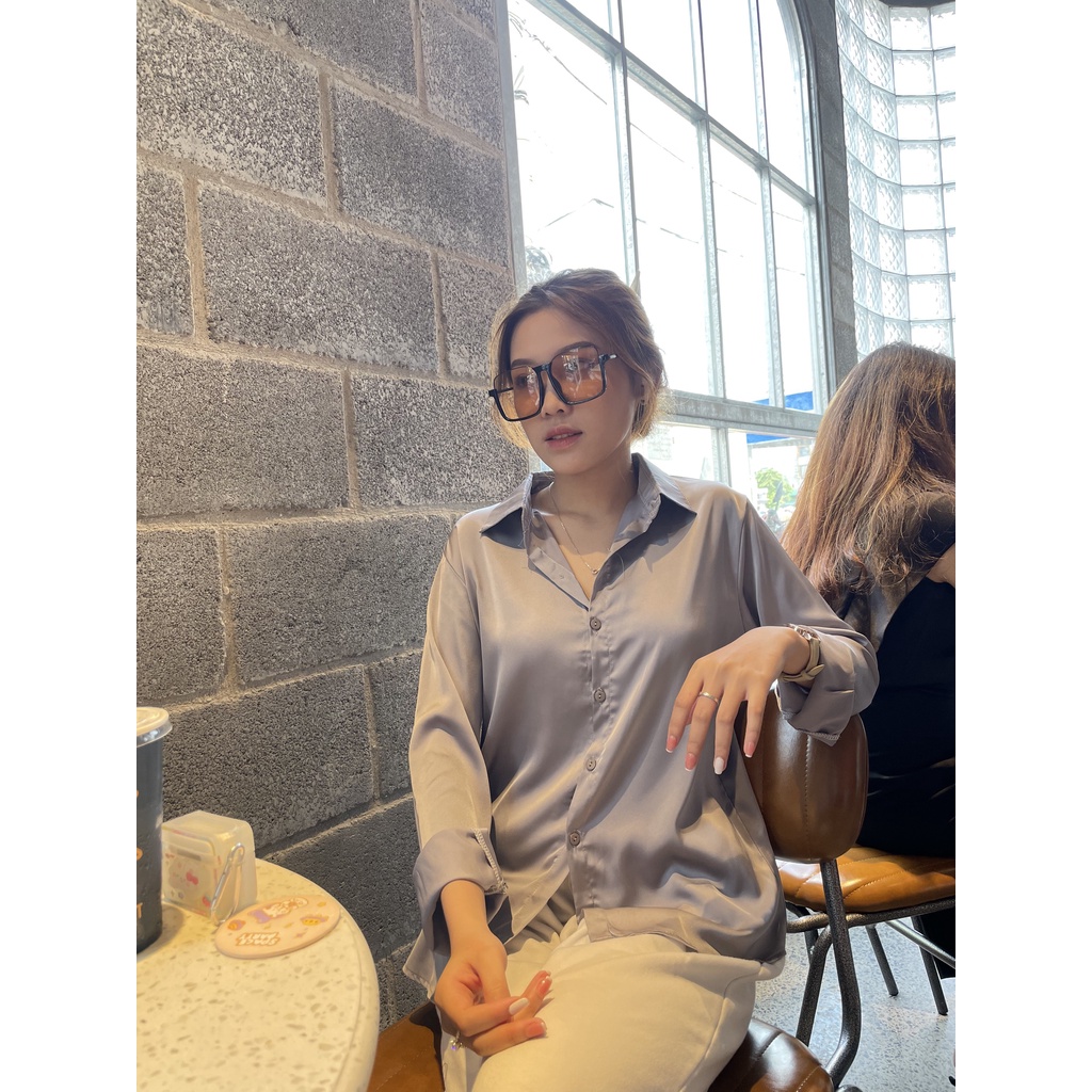 ÁO SƠ MI TRƠN LỤA SATIN 5 MÀU CỰC XINH AM76 (ẢNH + VIDEO TỰ CHỤP)