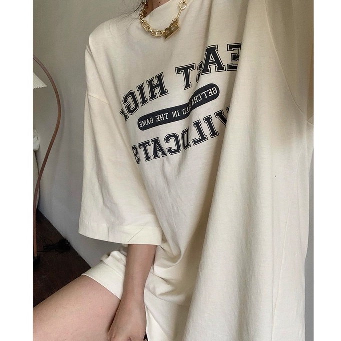 Áo Thun Tay Ngắn Dáng Rộng In Chữ Phong Cách retro Mỹ Thời Trang Cho Nữ