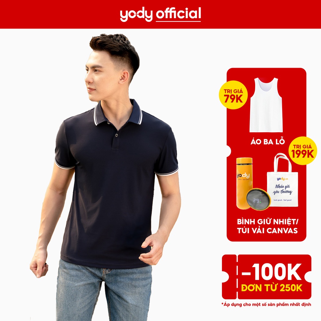 Áo polo nam YODY chất vải Airy Cool phối vai phong cách thể thao APM5351