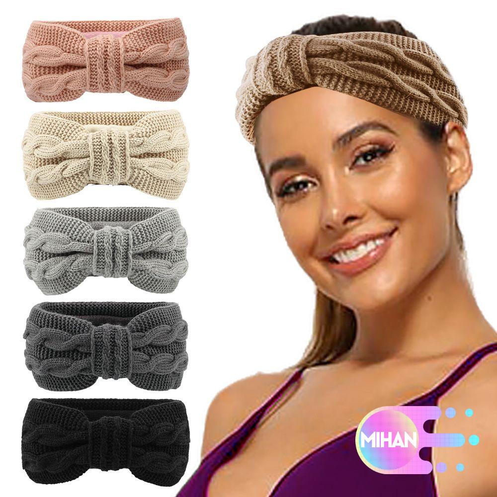 Băng đô vải len mềm co giãn bản rộng đính nơ thời trang thu đông cho nữ