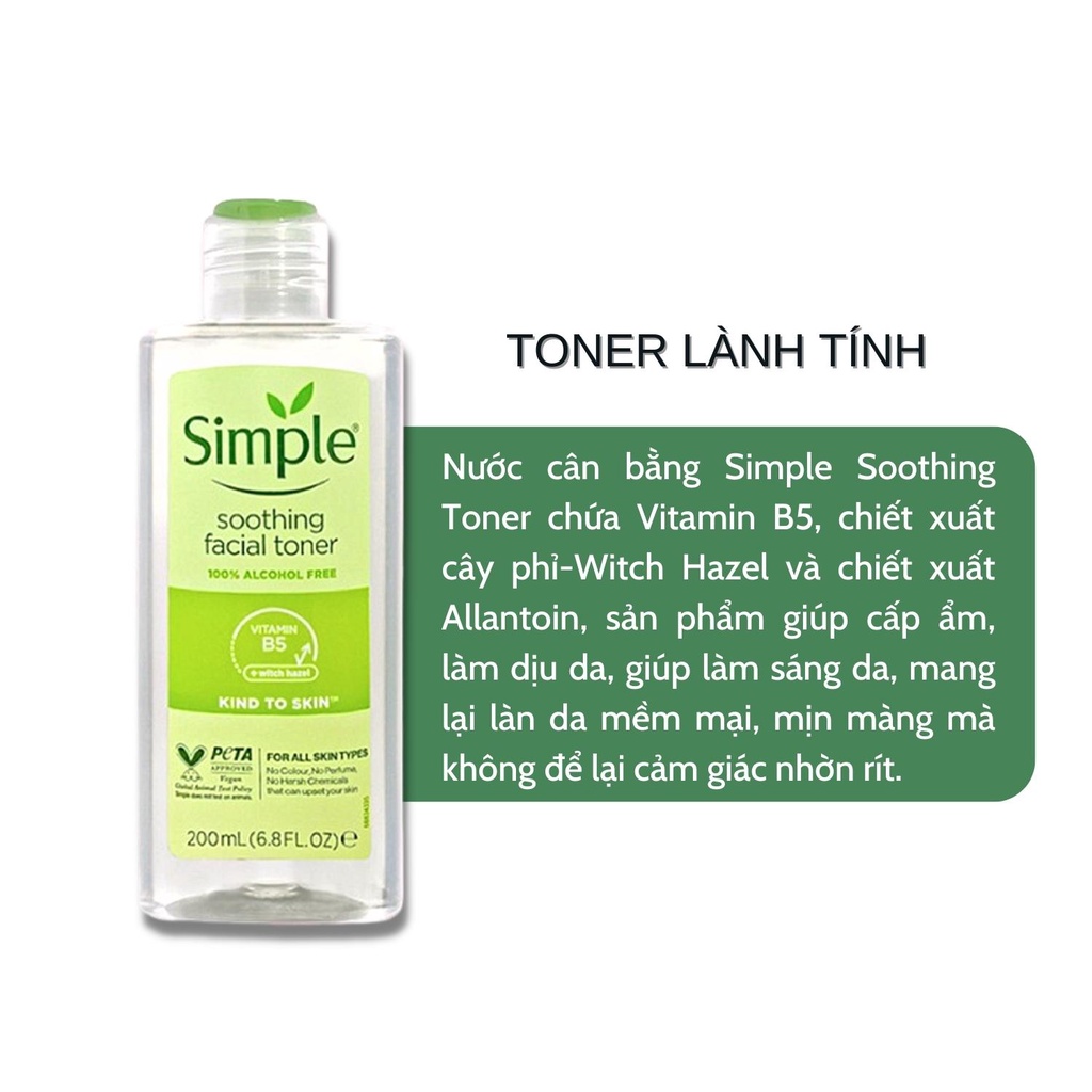 Toner Simple Nước Hoa Hồng Làm Dịu Và Cân Bằng Độ Ẩm Cho Da Lành Tính 200ml