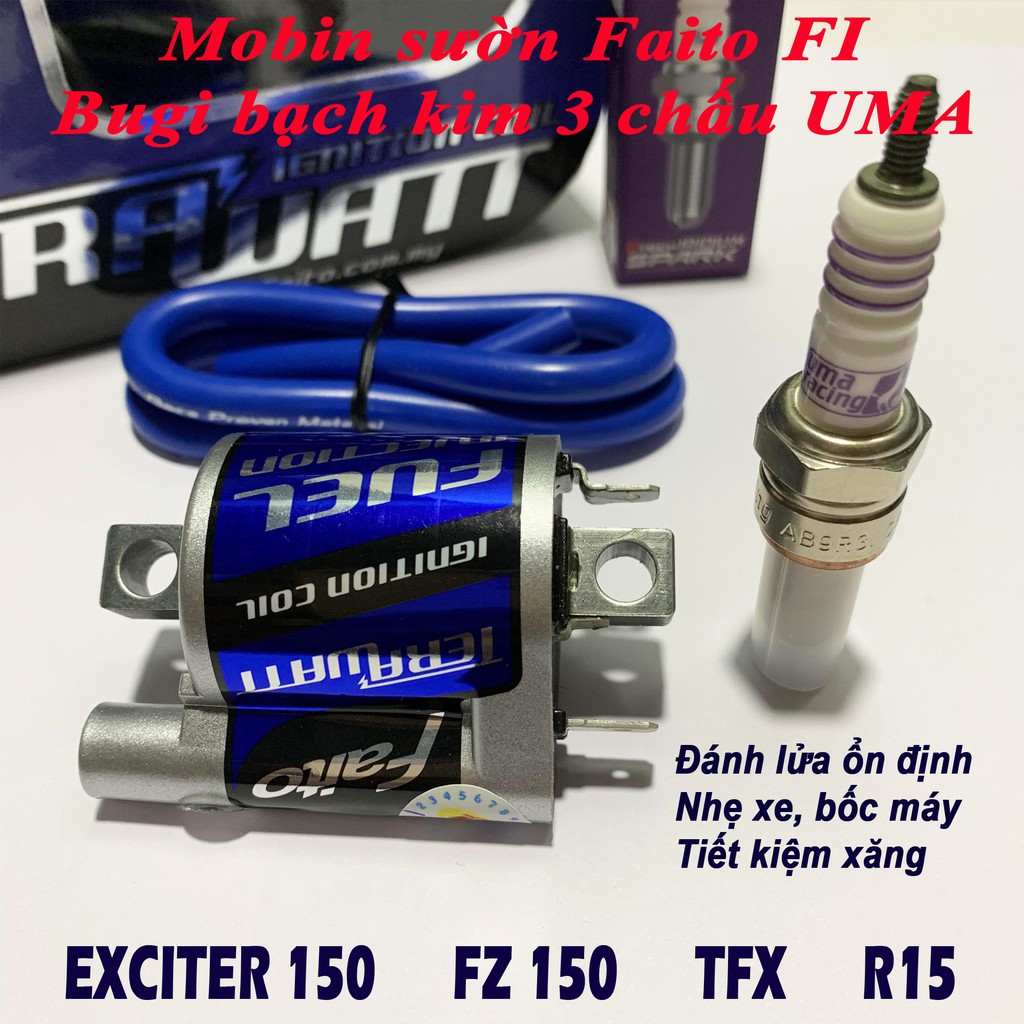 Mobin sườn Faito và bugi bạch kim cho Exciter 150, Sirius FI, FZ150, R15 - Malaysia