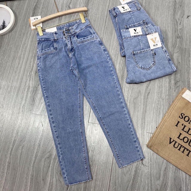 Quần Bò Cạp Cao Tôn Dáng💖FREESHIP💖GIAM 10K- Quần Jean ống suông 2 Khuy Túi Thẳng Loại Đẹp[Hình Chụp Thật] | BigBuy360 - bigbuy360.vn