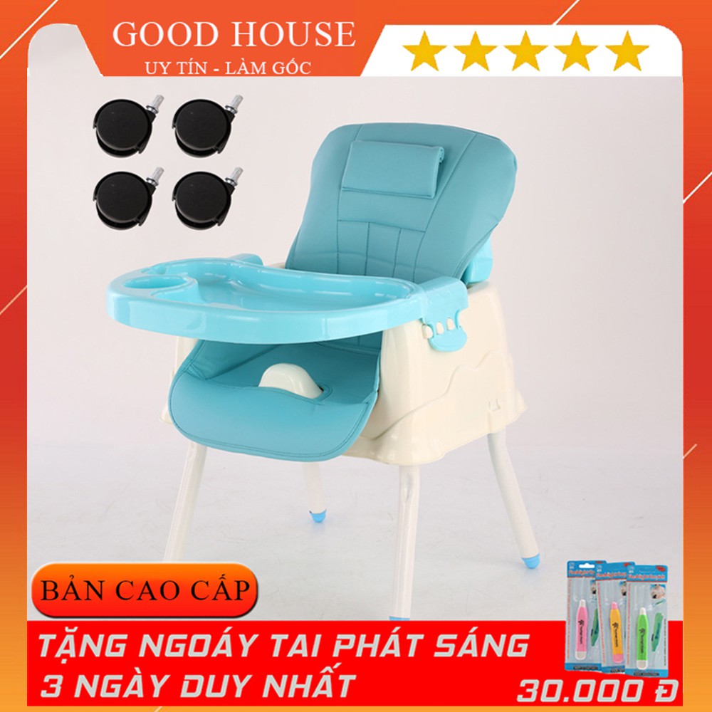 Ghế Ăn Dặm Cao Cấp Cho Bé - Ghế Tập Ăn Cho Bé có bánh xe, có đệm, có chân sắt, thay đổi độ cao, An toàn cho bé