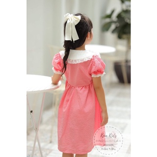 Váy xốp kẻ hồng cổ nơ