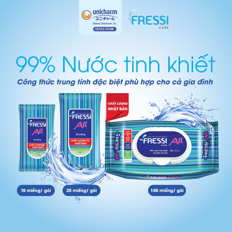 Khăn ướt chăm sóc gia đình Fressi Care All 10 miếng/gói