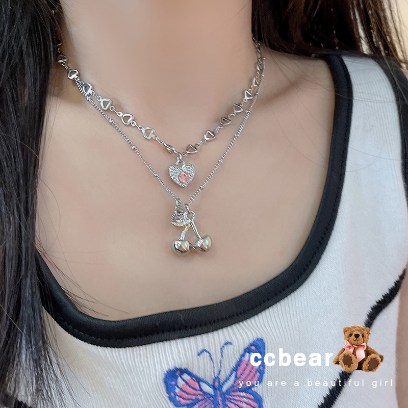 Vòng cổ Mặt Trái Tim Màu Hồng Cherry Cá Tính Dành Cho Nữ