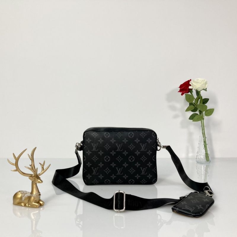 túi xách đeo chéo nam da thật+1 clutch+1 bóp da mini họa tiết monogram LV