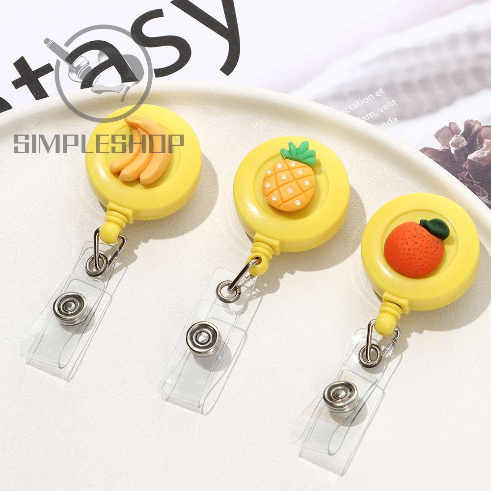 Kẹp giữ vỏ đựng huy hiệu thẻ ID dạng cuộn dây có thể thu gọn thiết kế hoa quả nhỏ gọn làm móc khóa dễ thương