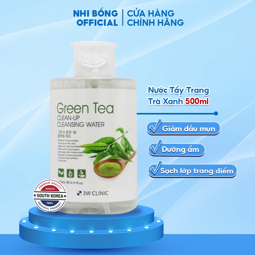 Nước Tẩy Trang - Tẩy Trang Làm Sạch Tinh Chất Trà Xanh 3w Clinic Hàn Quốc 500ml