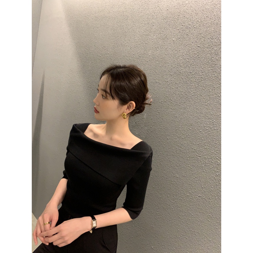 Áo Sweater Hàn Quốc Dài Tay Hở Vai Dáng Ôm Gợi Cảm 54042