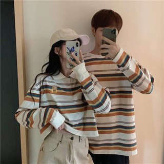set 2 áo đôi kẻ dài tay croptop và dài thụng rộng
