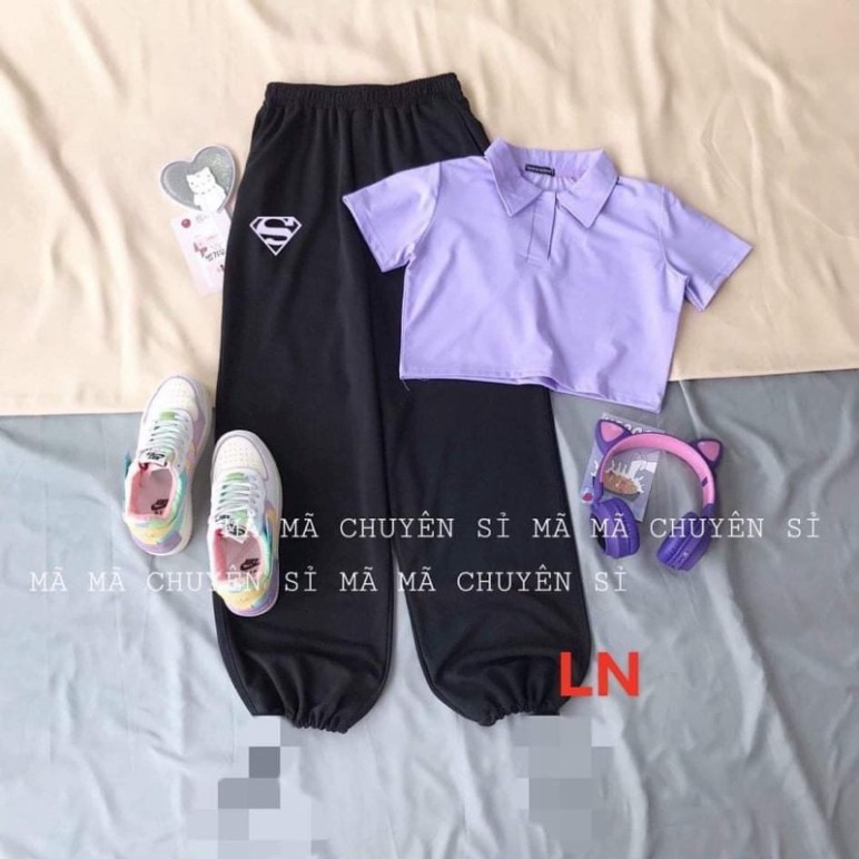 Sét áo croptop polo + quần bom lô gô LN0621