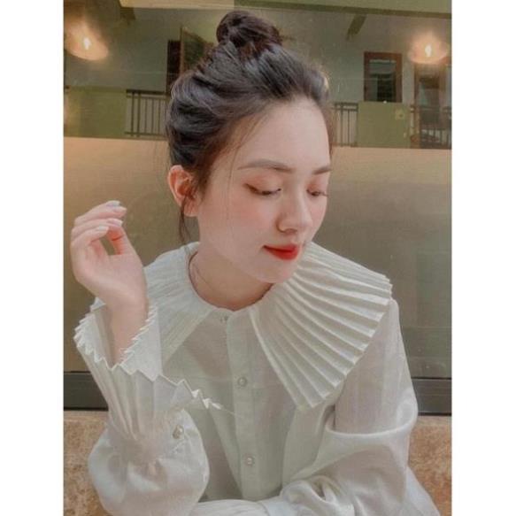 Áo Sơ Mi Trắng Nữ Cổ Bèo Dập Li Tay Loe Tiểu Thư