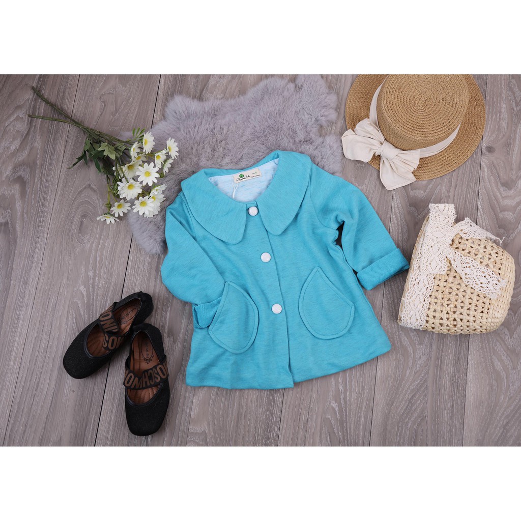 Áo khoác nỉ thu đông dài tay hai túi , cài cúc bé gái size 1-5T, cho bé 10-18kg. Chất nỉ dày dặn, cố phối xinh, dễ mặc