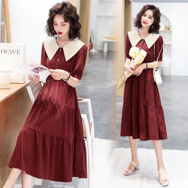 Đầm nữ, cổ bẻ dễ thương, thời trang, chất chéo nhung, thoáng mát,phù hợp đi tiệc đi du lịch YT. 01781