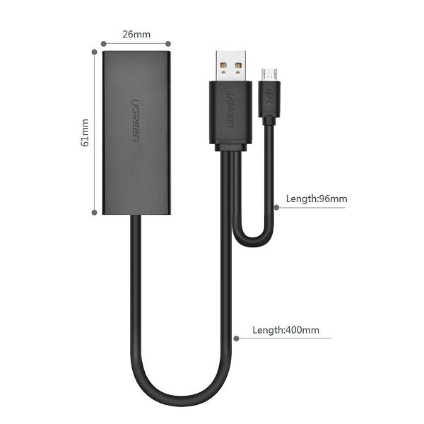 "Chính hãng" Cáp USB 2.0 + OTG/ Micro USB to Lan Ugreen UG - 30219 CAO CẤP