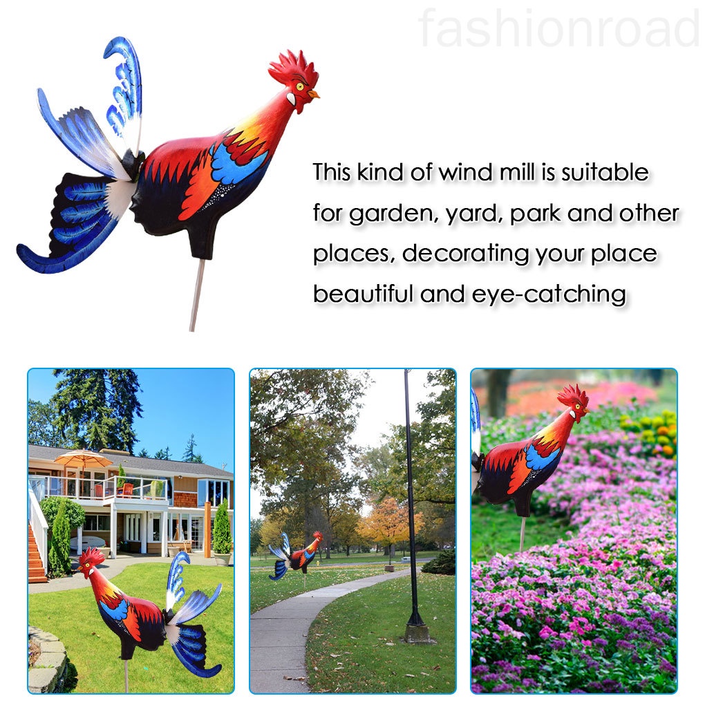 Garden Windmill Chicken Shape Yard Art Wind Spinner Decoration Wooden Statue Park Stake Prop fashionroad