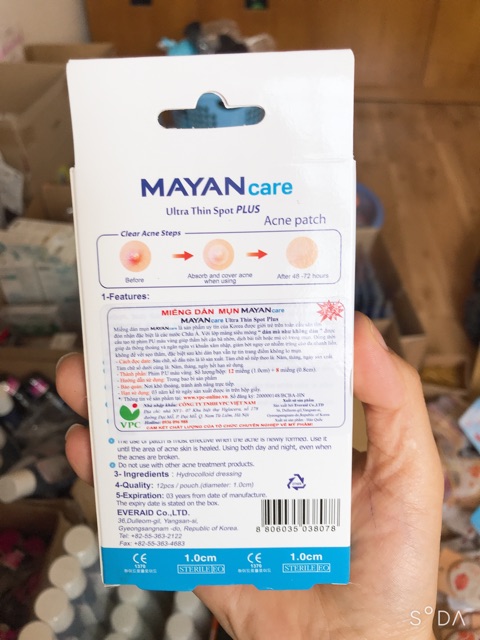 Miếng Dán Mụn MAYAN CARE Hộp 12 miếng 0,1cm tặng 8 miếng 0,8cm) Hàn Quốc