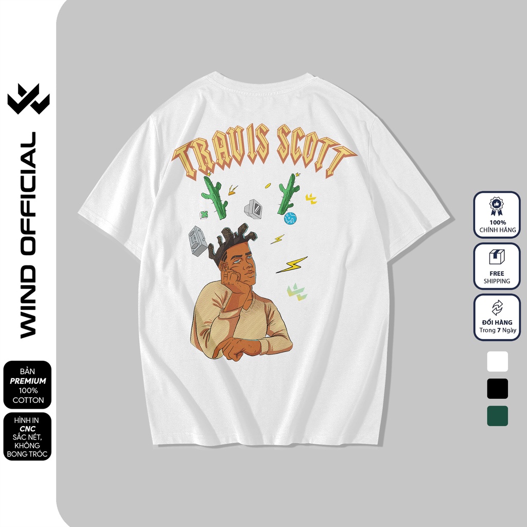 Áo thun tay lỡ unisex WIND phông form rộng 65% TRAVIS thời trang nam nữ oversize