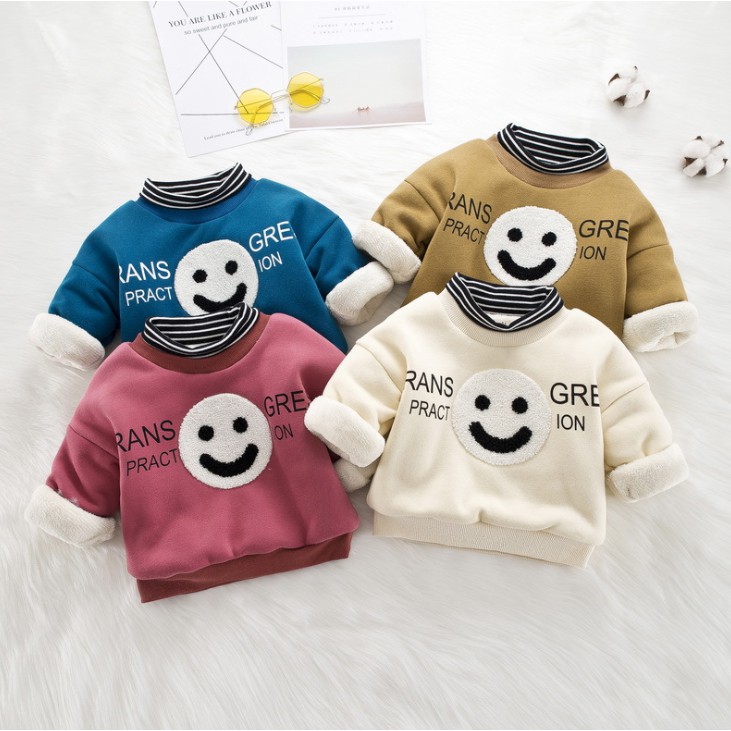 Áo nỉ lót lông hình mặt cười VEMZKIDS cho bé trai