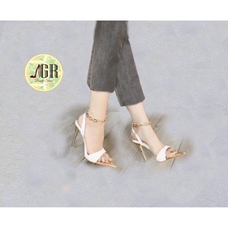 Sandal bản mũi nhọn vàng vòng cổ xích gót nhọn 9p