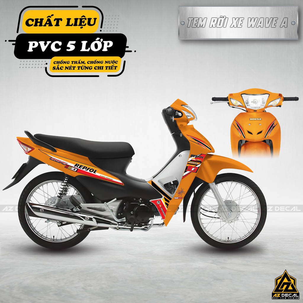 Tem Xe Wave Alpha Chủ Đề Repsol Edition Cam | WA061609RS |  Decal PVC Cao Cấp Chính Xác Từng Chi Tiết