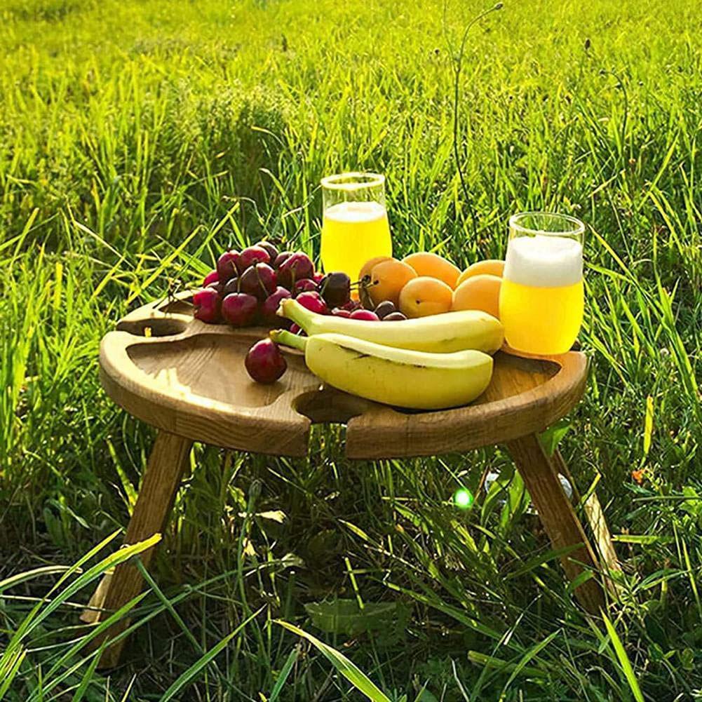 Wooden Outdoor Folding Picnic-table With Glass Holder 2 In 1 Wine Glass Rack Outdoor Wine Table Wooden Table Easy To Carry Wine