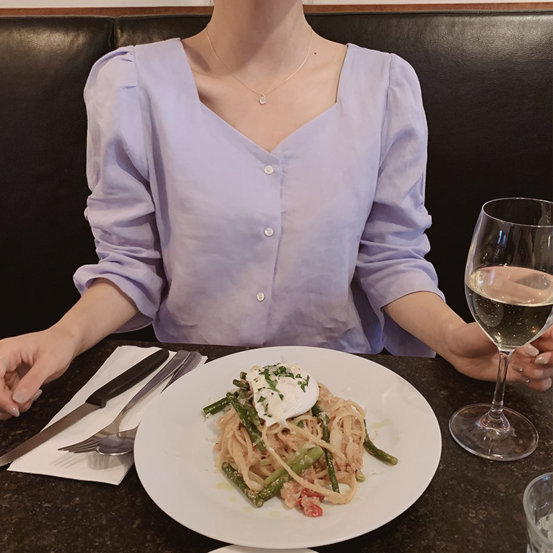 Áo Kiểu Tay Ngắn Cổ Chữ V Màu Trơn Thanh Lịch 38204