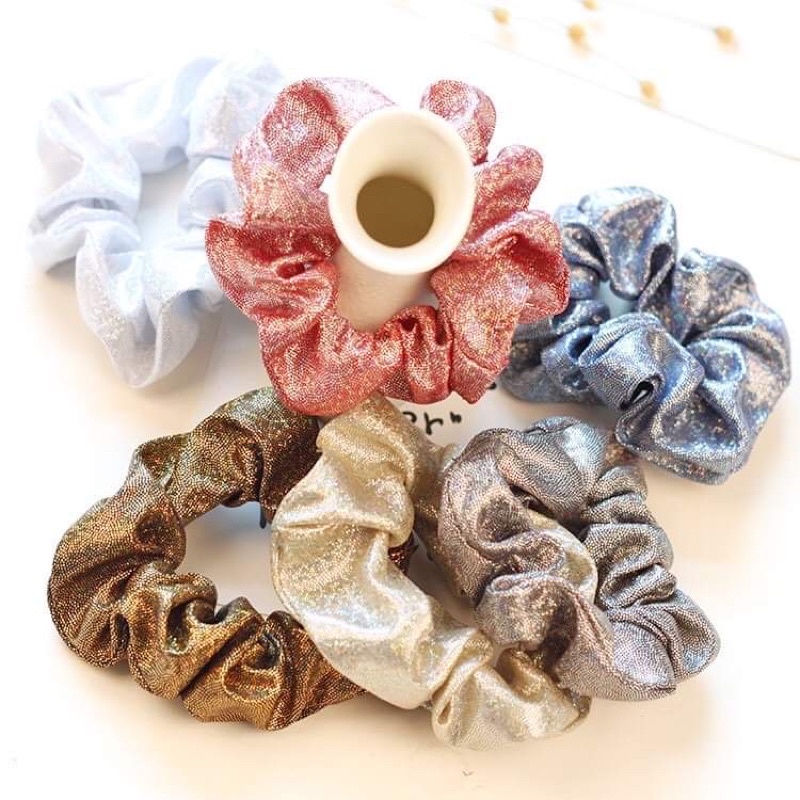 Scrunchies ánh nhũ lóng lánh,chun buộc tóc nhũ óng