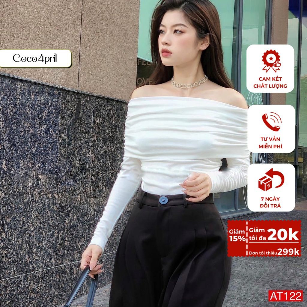 Áo trễ vai tay dài ôm body thun tăm co giãn tốt thoáng mát AT122