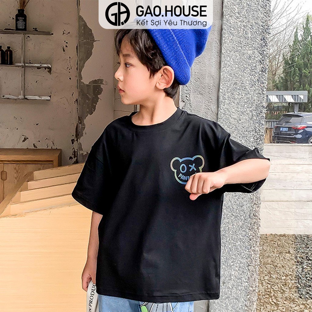 Áo thun bé trai Gạo House cổ tròn cộc tay hình Gấu Panmax, chất vải thun cotton 4 chiều, nhiều mầu sắc. T16