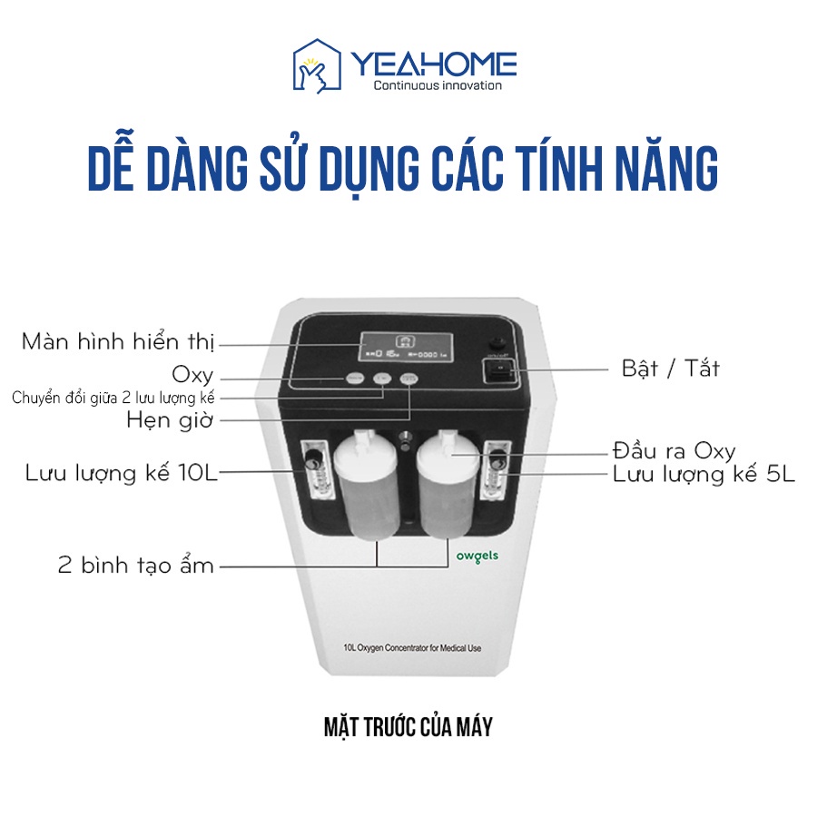 Máy thở Oxy Có Xông Mũi Owgels OZ-5-01GW0 Máy Tạo Oxy 10 Lít Chính hãng OWGELS Kèm Xông Khí Dung Hàng Cao Cấp