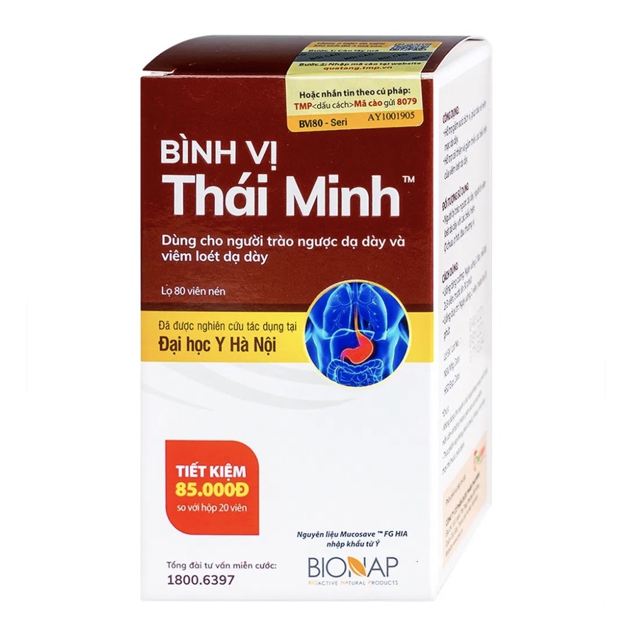 Bình Vị Thái Minh – Hỗ trợ giảm đau dạ dày, trào ngược và viêm loét dạ dày (hộp 20 &amp; 80 viên)