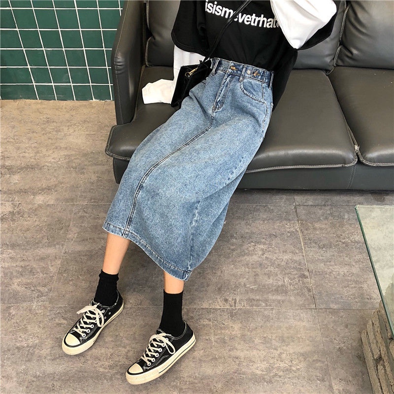 Chân váy chữ A dài vải denim mỏng dễ phối đồ thời trang mùa hè