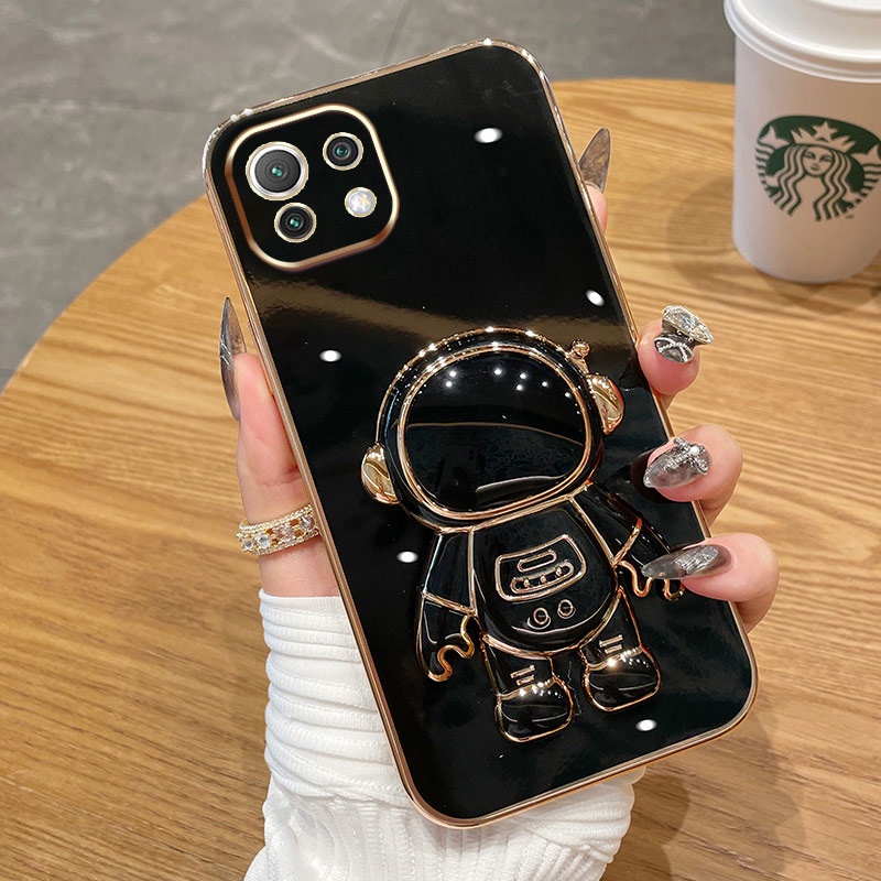 ốp lưng Giá đỡ phi hành gia mạ vàng sang trọng Giá đỡ tích hợp Vỏ mềm Tương thích với Cho XIAOMI 11 10 9 Pro 11 10 9 Lite 11i/11XPro/11X 10T 11T 9T TPro K30S K40 Ốp silicon TPU màu trơn đơn giản case